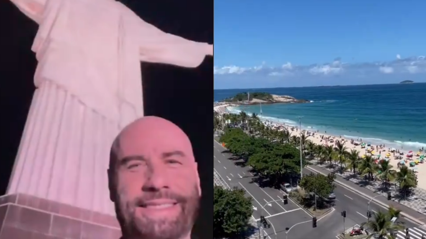 John Travolta visitou o Corcovado e postou vídeos de outros cartões postais da cidade